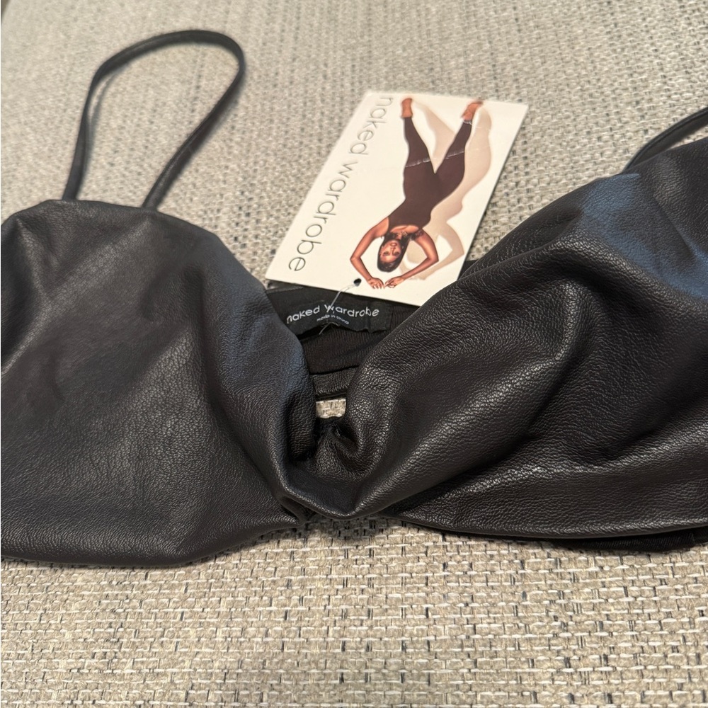 Naked Wardrobe Black Leather Bralette